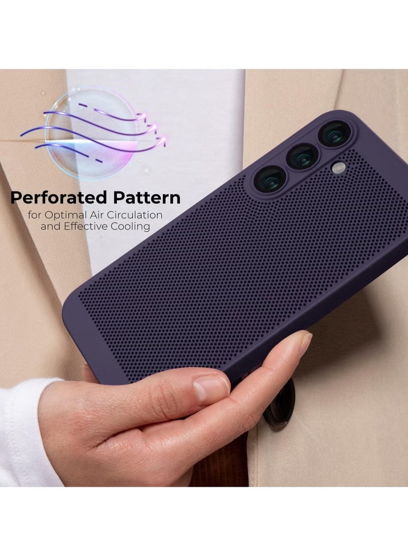 Heat Dissipation Case with Built in Camera Lens Protector Slim Fit Breathable Cooling Anti Fingerprint Hard PC Back Shockproof Cover For Samsung Galaxy A14 (Purple) - Image 2