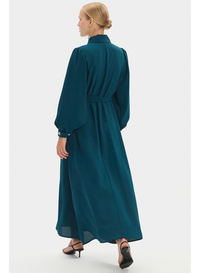 جون فستان بحزام باللون الأخضر المزرق - Image 5