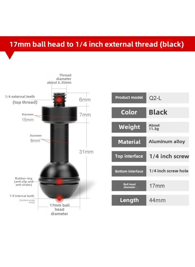 Generic Aluminum Alloy 17MM Ball Head Two Joint Pea Clip Peanut Clip Lengthened Universal Magic Arm Extension Multi-function-Body Color:17mm Ball Head  Black  - Image 1