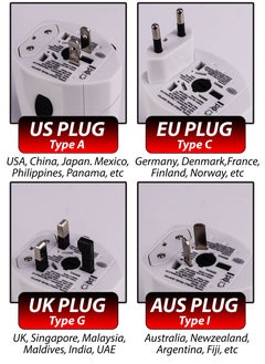 دي بلو محول طاقة عالمي للسفر مع منفذي USB لشحن الأجهزة المحمولة والكاميرات والأجهزة الكهربائية يعمل في 150 دولة بمقابس متعددة دولية (بريطانيا/الولايات المتحدة/أستراليا/الاتحاد الأوروبي) متعددة المنافذ  - Image 3