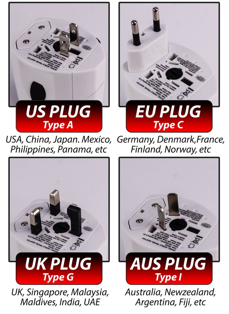 DBLEW Universal World Travel Adapter With 2 USB Port Portable AC Power Charger for Smartphones Cameras Electric Appliances Works in 150 Countries Multiple International UK/US/AUS/EU Plug Multi Socket  - Image 3