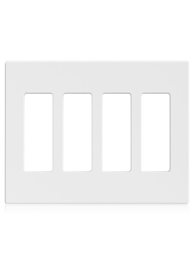 ELEGRP 4-Gang Screwless Decorative Wall Plates, Mid-Size Unbreakable Thermoplastic Faceplate Cover for Decorator Receptacle Outlet Switch, UL Listed (1 Pack, Matte White) - Image 1