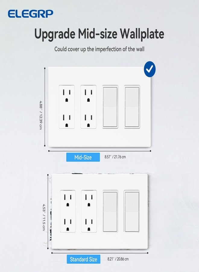 ELEGRP 4-Gang Screwless Decorative Wall Plates, Mid-Size Unbreakable Thermoplastic Faceplate Cover for Decorator Receptacle Outlet Switch, UL Listed (1 Pack, Matte White) - Image 5