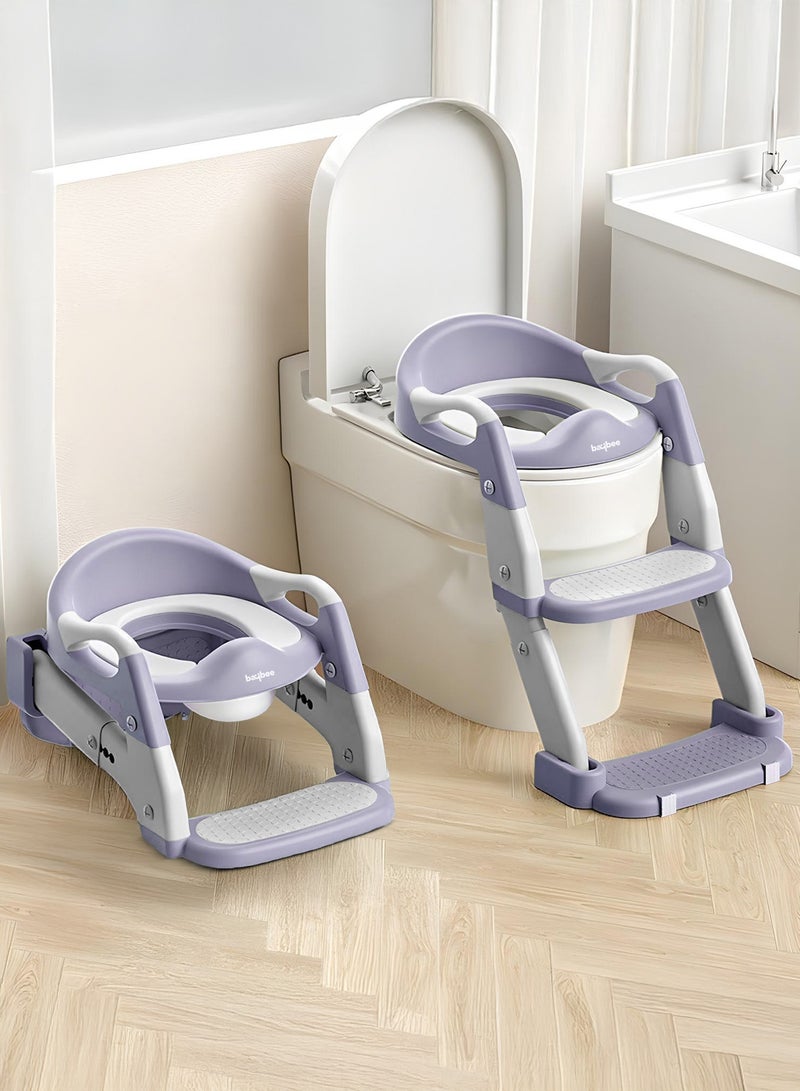 BAYBEE 3 in 1 Wobble Western Toilet Kids Potty Training Seat for Baby with Ladder & 6-Level Height Adjustable | Foldable Baby Potty Seat with Removable Bowl | Kids Toilet Seat | Potty Seat for Kids 1 to 8 years Purple - Image 1