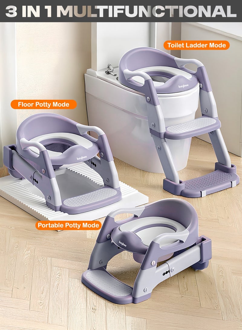 BAYBEE 3 in 1 Wobble Western Toilet Kids Potty Training Seat for Baby with Ladder & 6-Level Height Adjustable | Foldable Baby Potty Seat with Removable Bowl | Kids Toilet Seat | Potty Seat for Kids 1 to 8 years Purple - Image 2