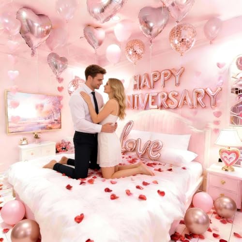 Chamrrille Rose Gold Anniversary Decorations Set 1052pc Romantic Room Decor Kit with 1000 Rose Petals HAPPY ANNIVERSARY LOVE Foil Balloons Perfect for Proposal Wedding Valentines Hotel Room Surprises - Image 5