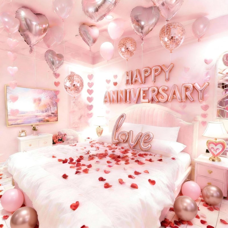 Chamrrille Rose Gold Anniversary Decorations Set 1052pc Romantic Room Decor Kit with 1000 Rose Petals HAPPY ANNIVERSARY LOVE Foil Balloons Perfect for Proposal Wedding Valentines Hotel Room Surprises - Image 3