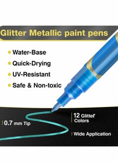 KASTWAVE Glitter Metallic Paint Pens, Sparkle Water-Based Marker Pen for Greeting Cards, Mugs, Wood, Art Drawing, Rock Painting, Posters, Albums, Scrapbooking Card Making (12-Colors)  - Image 2