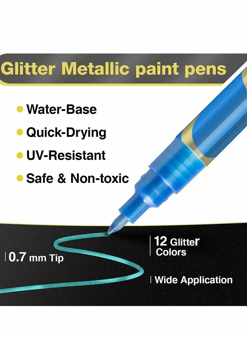 KASTWAVE Glitter Metallic Paint Pens, Sparkle Water-Based Marker Pen for Greeting Cards, Mugs, Wood, Art Drawing, Rock Painting, Posters, Albums, Scrapbooking Card Making (12-Colors)  - Image 2