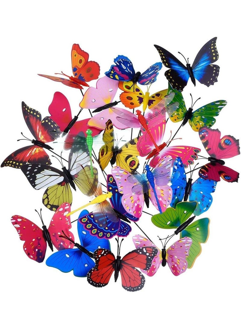 Y&D 26Pcs Colorful Garden Butterflies Stakes Patio Butterfly Ornaments on Sticks for Outdoor Party Yard Plant Decorations Double-deck - Image 1