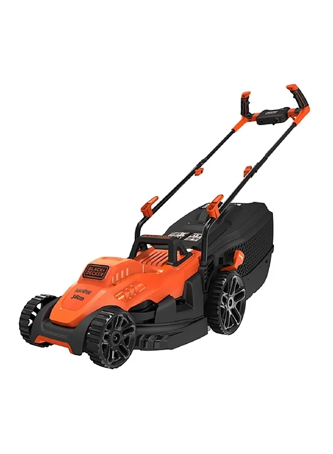 BLACK+DECKER 1400W Lawn Mower with Bike Handle Black and Orange 34 cm BEMW461BH-GB