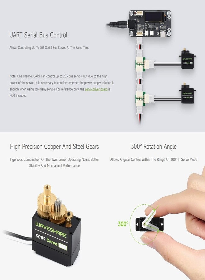 Waveshare 2.3kg Serial Bus Servo, Two-Way Feedback, Servo/Motor Mode Switchable, Conpact Size, 300° Rotation Angle - Image 4