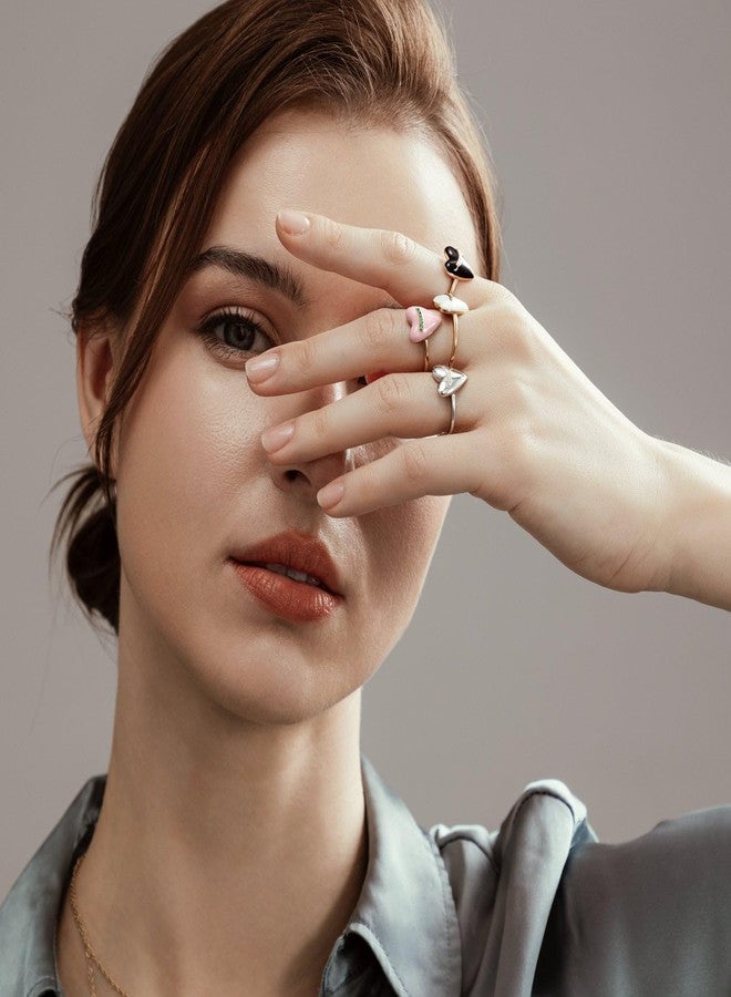 Diamonbliss خاتم قلب منتفخ مطلي بالذهب عيار 14 من ديامون بليس | خاتم قلب أسود من المينا مصنوع من الفضة الإسترلينية 925 للنساء | ماسة محاكاة من زركونيا مكعبة، مقاس 7 - Image 5