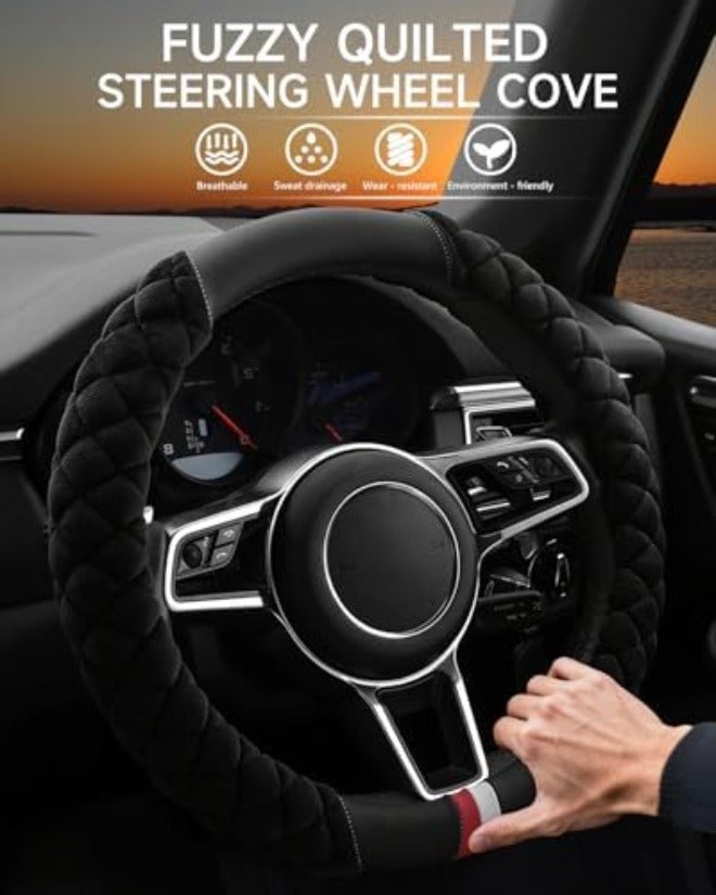 Cxtiy Universal Steering Wheel Cover for Car Fluffy Warm Plush Steering Wheel Cover for Winter  (A-Gray) - Image 4