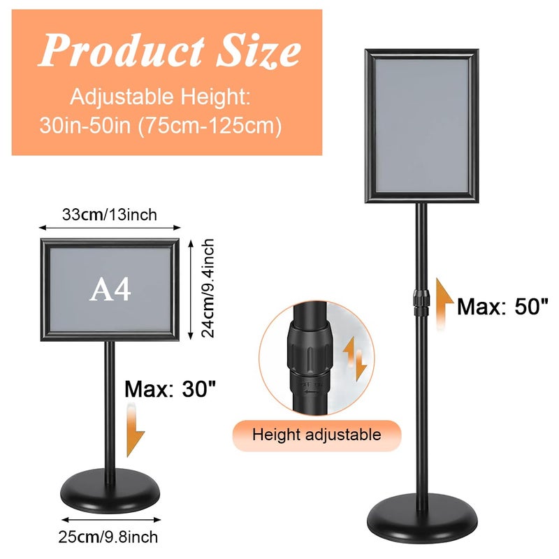 Climberty ® 9.4x13 Inch Heavy-Duty Adjustable Floor Standing Sign Holder, Pedestal Standing Sign Holder Stand Poster Stand with Round Base for Vertical/Horizontal Sign Display - Image 2