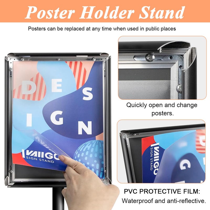 Climberty ® 9.4x13 Inch Heavy-Duty Adjustable Floor Standing Sign Holder, Pedestal Standing Sign Holder Stand Poster Stand with Round Base for Vertical/Horizontal Sign Display - Image 3