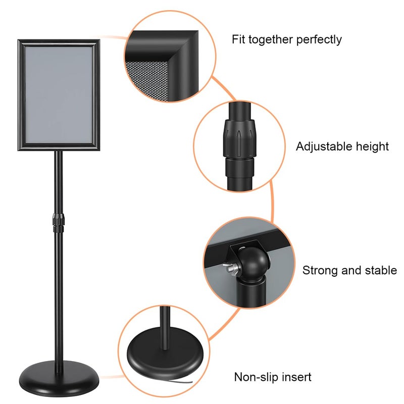 Climberty ® 9.4x13 Inch Heavy-Duty Adjustable Floor Standing Sign Holder, Pedestal Standing Sign Holder Stand Poster Stand with Round Base for Vertical/Horizontal Sign Display - Image 5