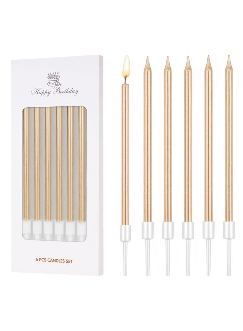 HOME ZONE 6 Pieces Birthday Cake Candles Golden Colour 12cm Tall Pencil Candles for Birthday Wedding Baby Shower Party Decoration - Image 1