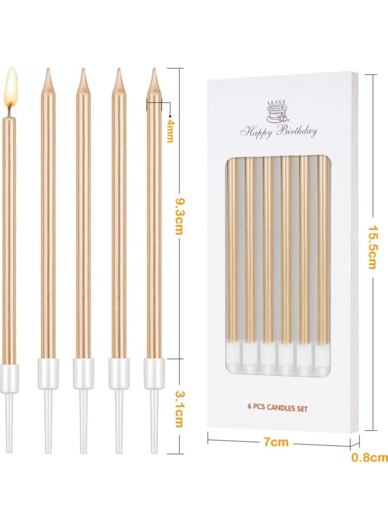 HOME ZONE 6 Pieces Birthday Cake Candles Golden Colour 12cm Tall Pencil Candles for Birthday Wedding Baby Shower Party Decoration - Image 2
