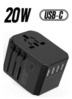 Universal Adapter with Power Socket Plugs and Plug Adaptor with 3 Ultra-Fast USB  Port and 1 Brisk USB Type C Port (Black) with  20W Dual Port USB C PD Fast ChargerUSB C to Lightning Cable