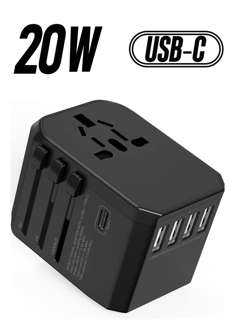 Generic - Universal Adapter with Power Socket Plugs and Plug Adaptor with 3 Ultra-Fast USB  Port and 1 Brisk USB Type C Port (Black) with  20W Dual Port USB C PD Fast ChargerUSB C to Lightning Cable - Image 1
