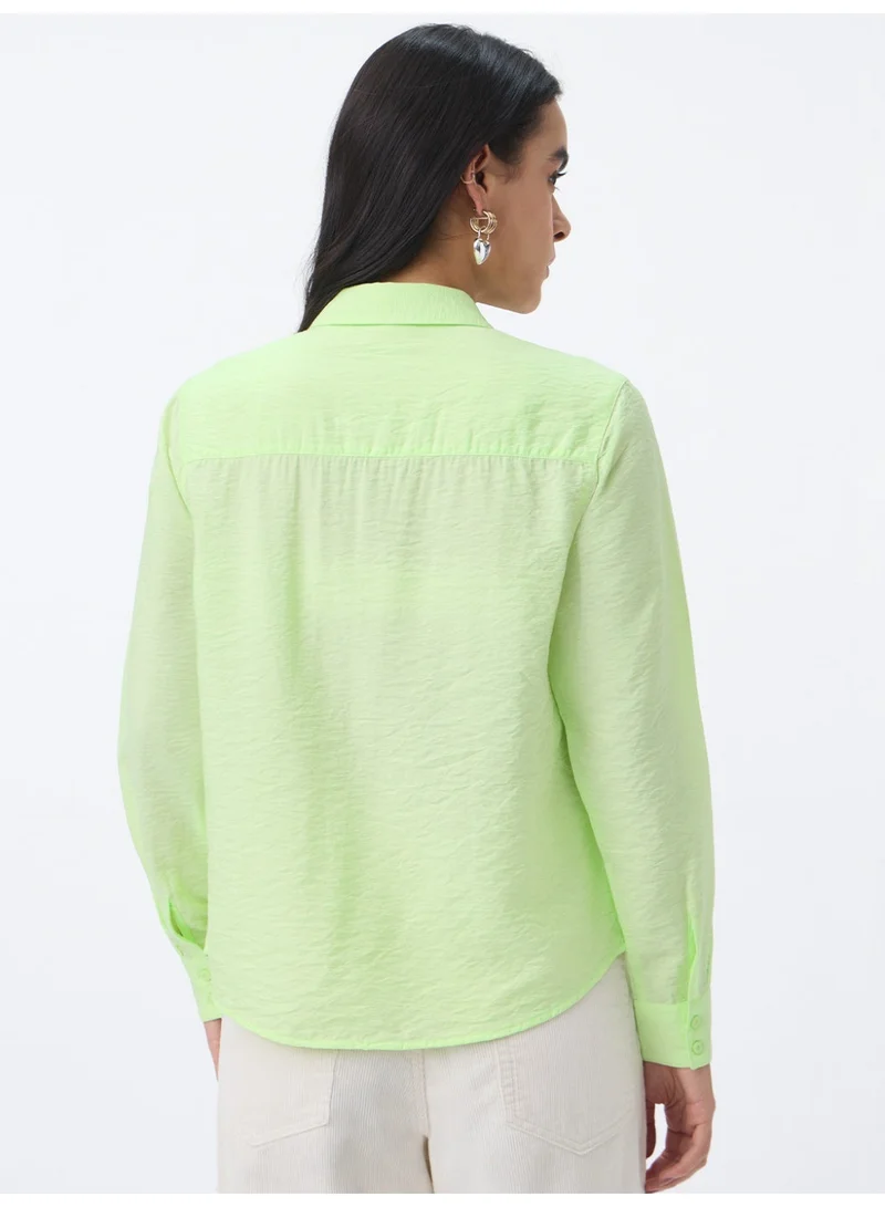 The Souled Store  The Souled Store Textured Shirt: Lemonade Women and Girls Full Sleeves Spread Collar Lime Green Solid Viscose Nylon Regular Fit Lightweight Crinkled Embroidered Casual Shirt  | Best Price UAE