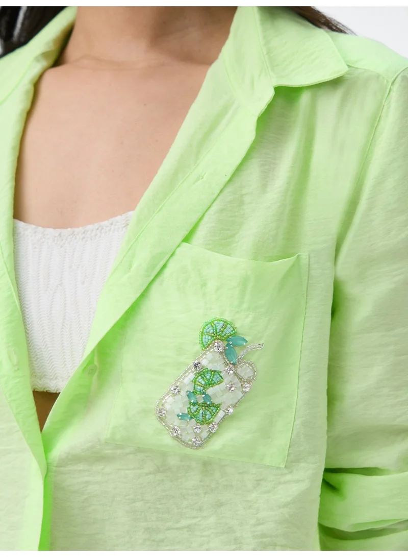 The Souled Store  The Souled Store Textured Shirt: Lemonade Women and Girls Full Sleeves Spread Collar Lime Green Solid Viscose Nylon Regular Fit Lightweight Crinkled Embroidered Casual Shirt  | Best Price UAE