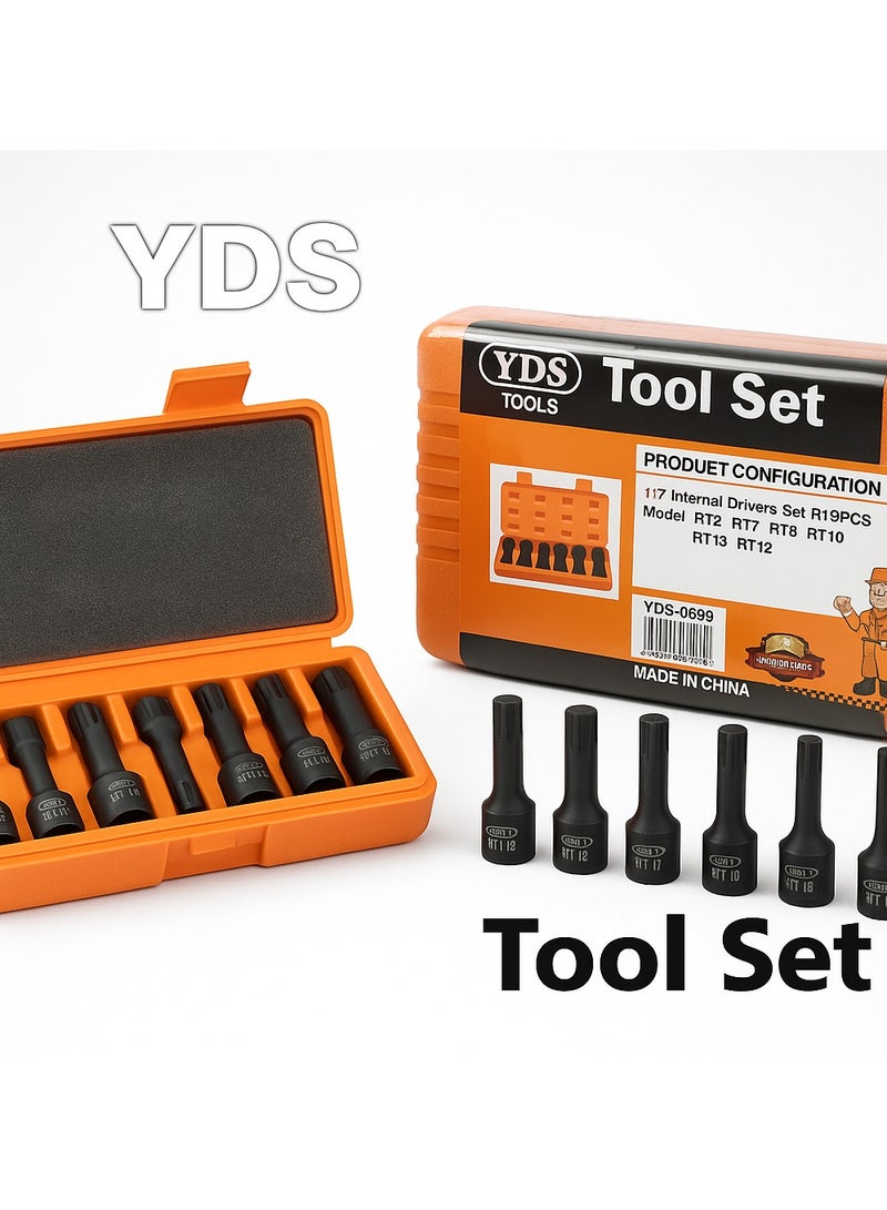 YDS 1/2" Socket Adapter Set – Internal Star RIBE Drivers RT6–RT14, Chrome-Molybdenum Steel, Long-Reach, Pin-Hole Retention, Heavy-Duty Case – Automotive, Mechanical & Industrial - Image 4