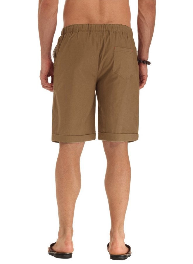 NITAGUT Men's Linen Casual Classic Fit Short (S(US 32-34), 03 Dark Khaki) - Image 5