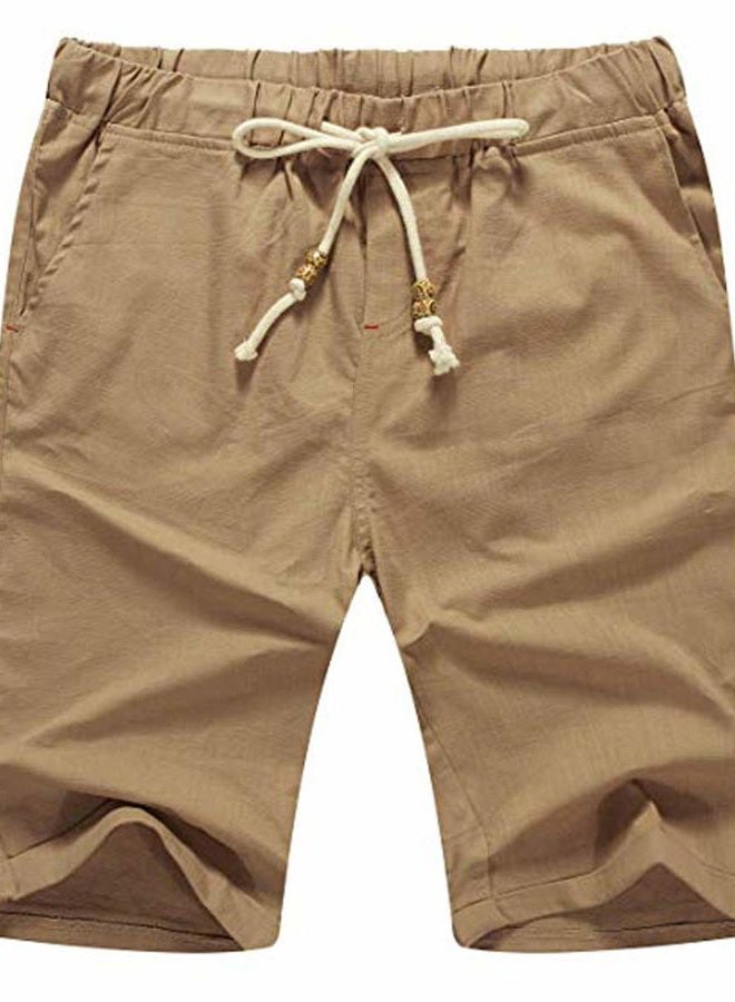 NITAGUT Men's Linen Casual Classic Fit Short (S(US 32-34), 03 Dark Khaki) - Image 1