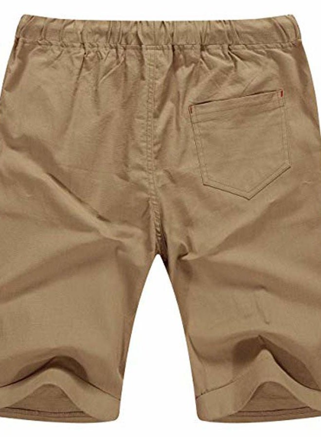 NITAGUT Men's Linen Casual Classic Fit Short (S(US 32-34), 03 Dark Khaki) - Image 3