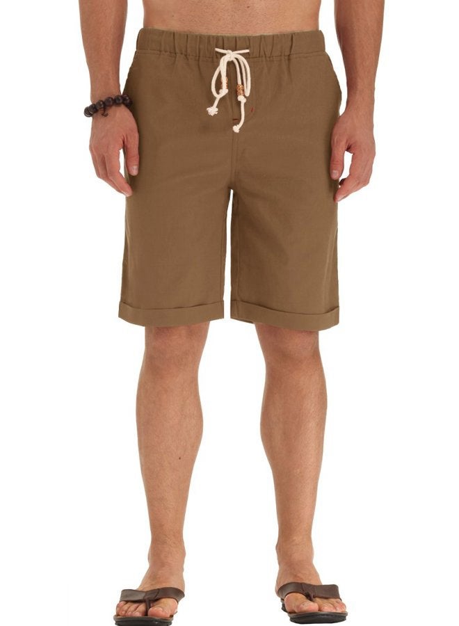 NITAGUT Men's Linen Casual Classic Fit Short (S(US 32-34), 03 Dark Khaki) - Image 4