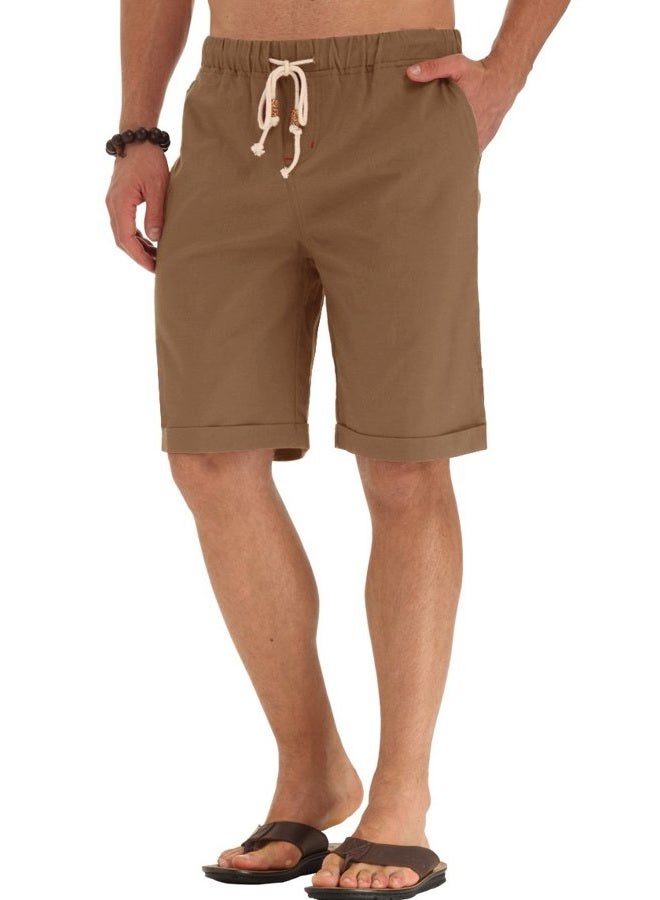 NITAGUT Men's Linen Casual Classic Fit Short (S(US 32-34), 03 Dark Khaki) - Image 2