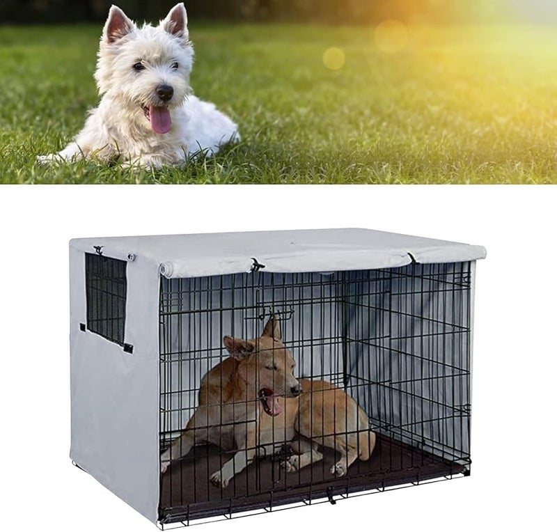 Pet Crate Cover Sunscreen Indoor Outdoor Protection 210D Silver Coated Oxford Cloth Gray - Image 4