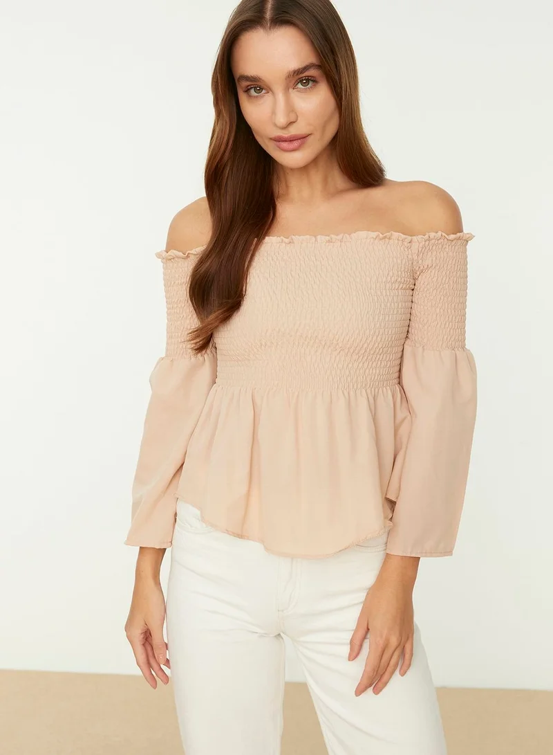 trendyol Bardot Shirred Top