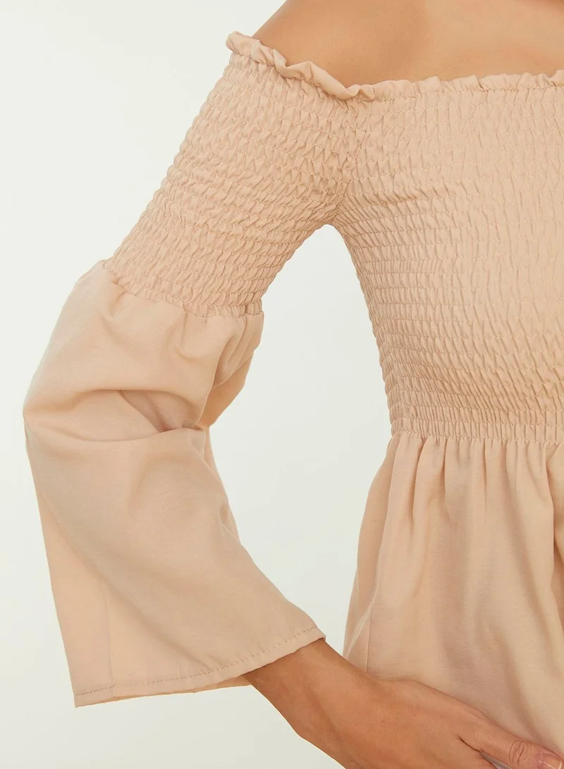 trendyol Bardot Shirred Top