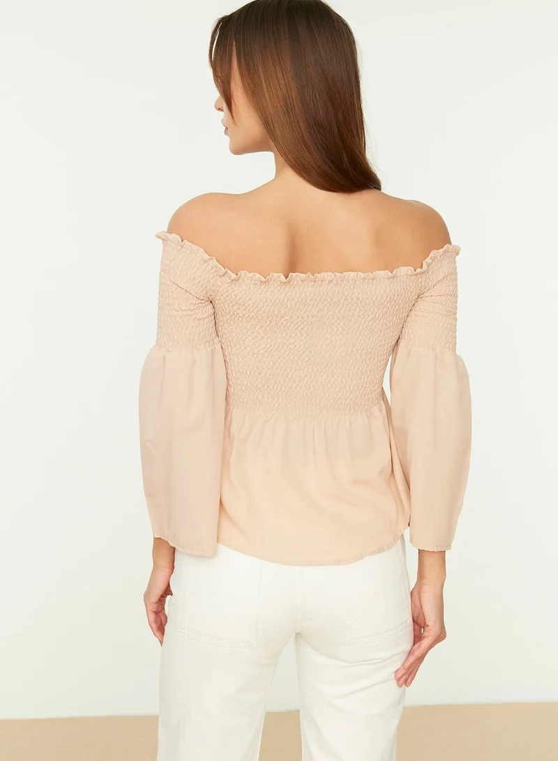 trendyol Bardot Shirred Top