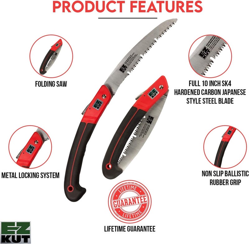 EZ Kut WOW Folding Saw 10” – Heavy-Duty Hand Saw for Tree Trimming, Pruning & Wood Cutting – Compact Foldable Design for Camping, Hunting & Survival – Razor Sharp SK4 Steel Blade - Image 2
