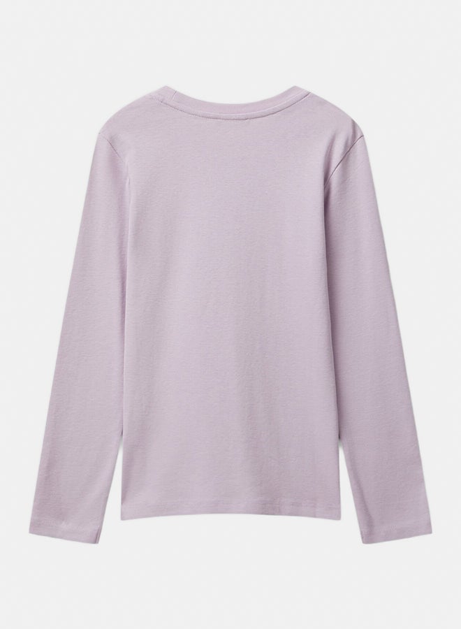 Benetton Girls Cotton T-shirt with glitter print - Image 3