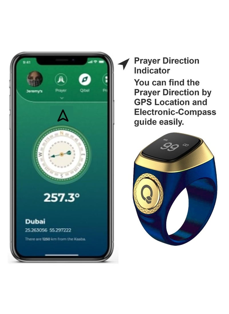Generic - Prayer Smart Ring, Lucky Ring, Watch Ring, Smart Tasbih Beads Ring, with Prayer Counters, 5 Prayer Time Reminders, Prayer Direction Indicator Guide, Large Battery, OLED Display, Azan Alarm Clock, Tasbih Beads Ring, Fashion, Cool, TBSoon iQIBLA Zikr Ring - Image 1