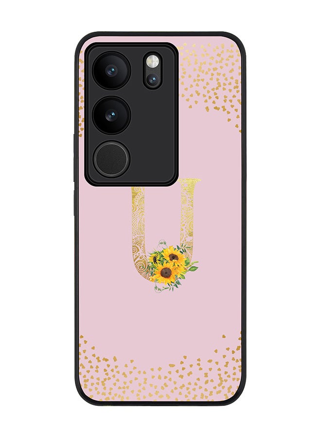 Stylizedd Case for Vivo V29 / Vivo V29 Pro / Vivo S17, Slim fit Flexible Cover Custom Monogram Initial Letter Floral Mandala Pattern Alphabet - U (Pink) - Image 1