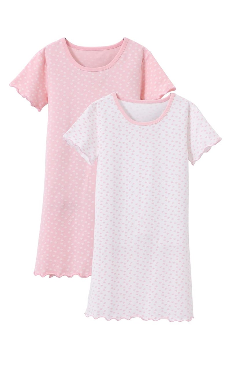 BANGSAUR Girls' Dress Set Cotton Sleepshirts, Heart Print Princess Daily Dress, 2-Pack Casual Dress Girl 3-12 Years - Image 1