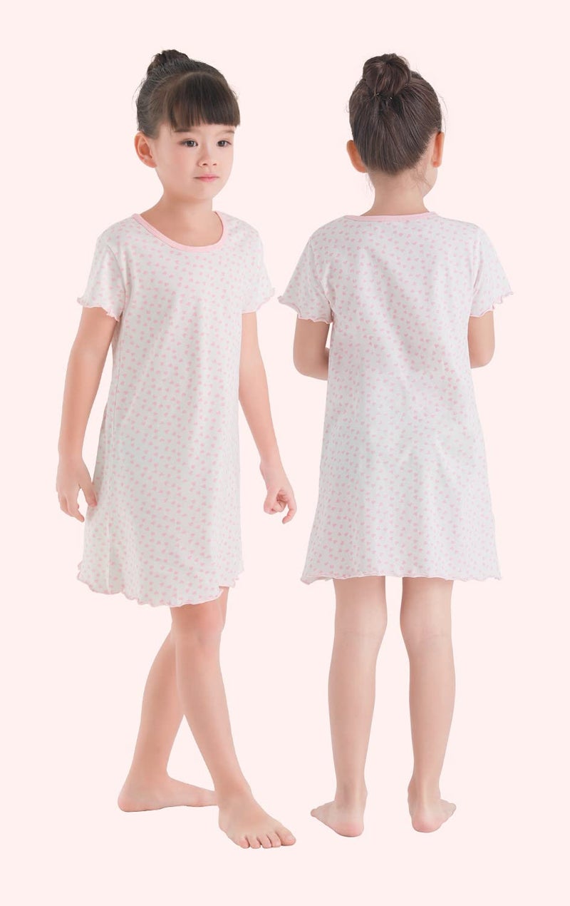 BANGSAUR Girls' Dress Set Cotton Sleepshirts, Heart Print Princess Daily Dress, 2-Pack Casual Dress Girl 3-12 Years - Image 2