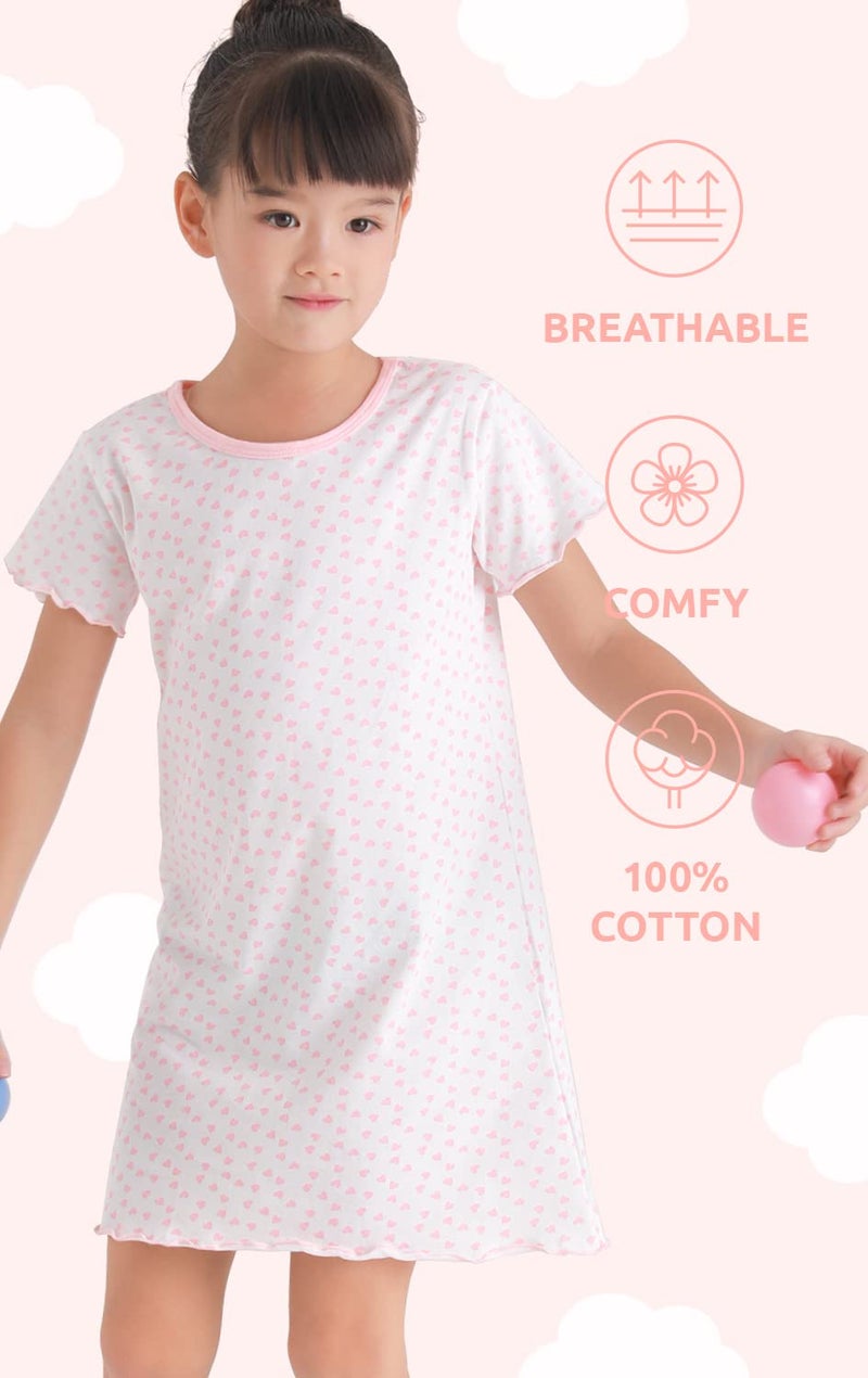 BANGSAUR Girls' Dress Set Cotton Sleepshirts, Heart Print Princess Daily Dress, 2-Pack Casual Dress Girl 3-12 Years - Image 4