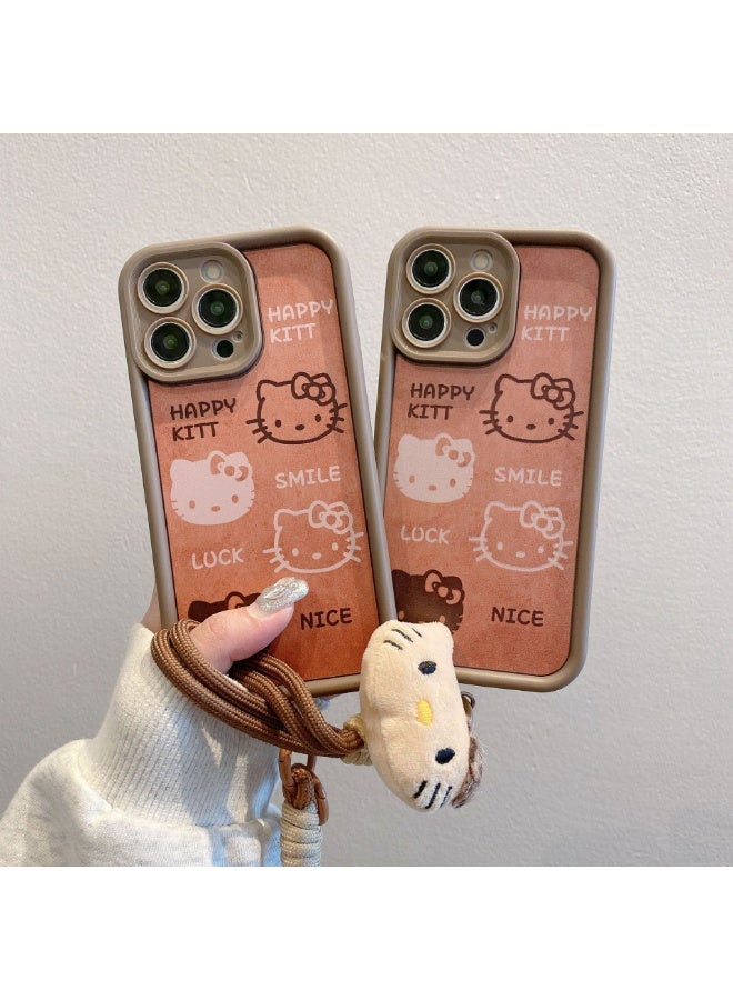 NIBEMINENT Lanyard Leopard Pattern Protective TPU Case Cover For iPhone 16 Pro, Brown KT With Lanyard Plush KT - Image 1