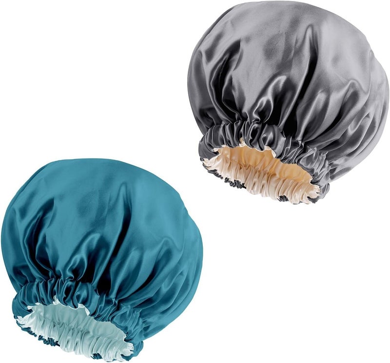 Edoneery Satin Bonnet Silk Bonnet Hair Bonnet for Sleeping-Slouchy Beanie Hat Satin Sleep Cap for Women's Natural & Curly Hair(Blue Zircon&Dark Grey) - Image 1
