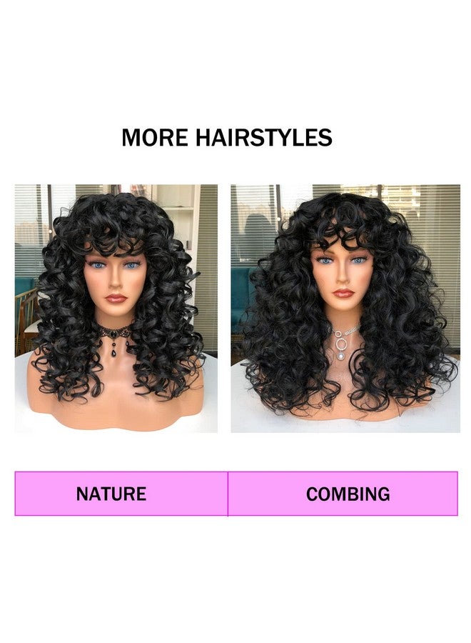 Annivia Curly Wig With Bangs For Black Women Black Kinky Long Curly Wig Synthetic Hair Daily Use Cosplay 17 Inch - Image 4