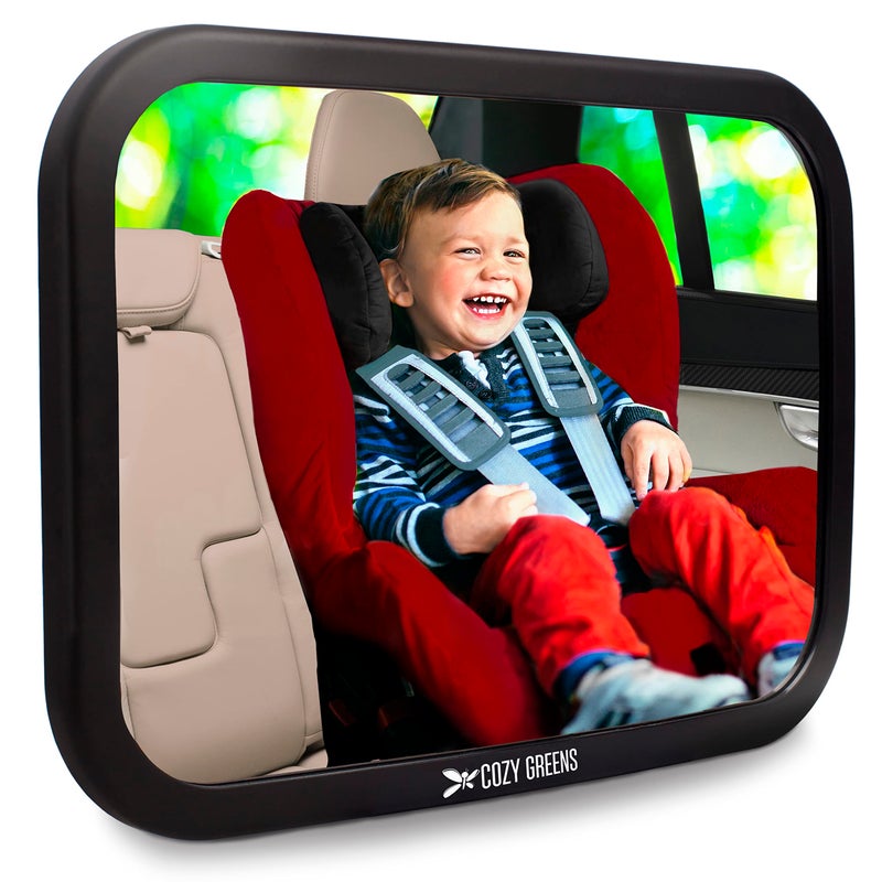 Shatterproof Baby Car Mirror Fully View Infant in Rear Facing Car Seat Newborn Safety Crash Tested Extra Wide Crystal Clear 100 Lifetime Satisfaction Guarantee Easy Install by Cozy Greens