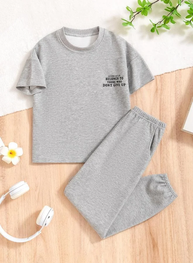 Take Two Slogan Print Round Neck Top with Long Pyjama Set