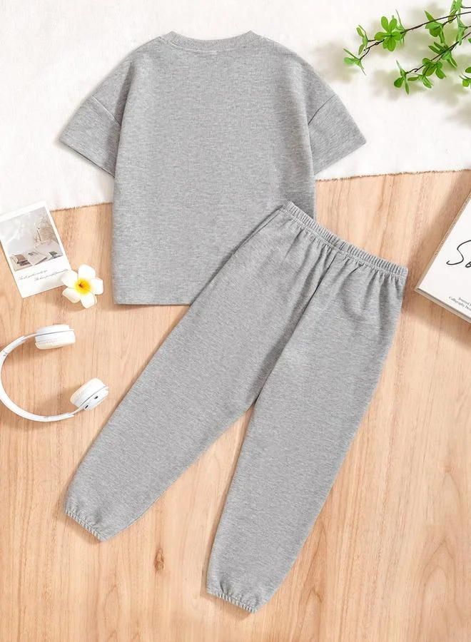 Take Two Slogan Print Round Neck Top with Long Pyjama Set